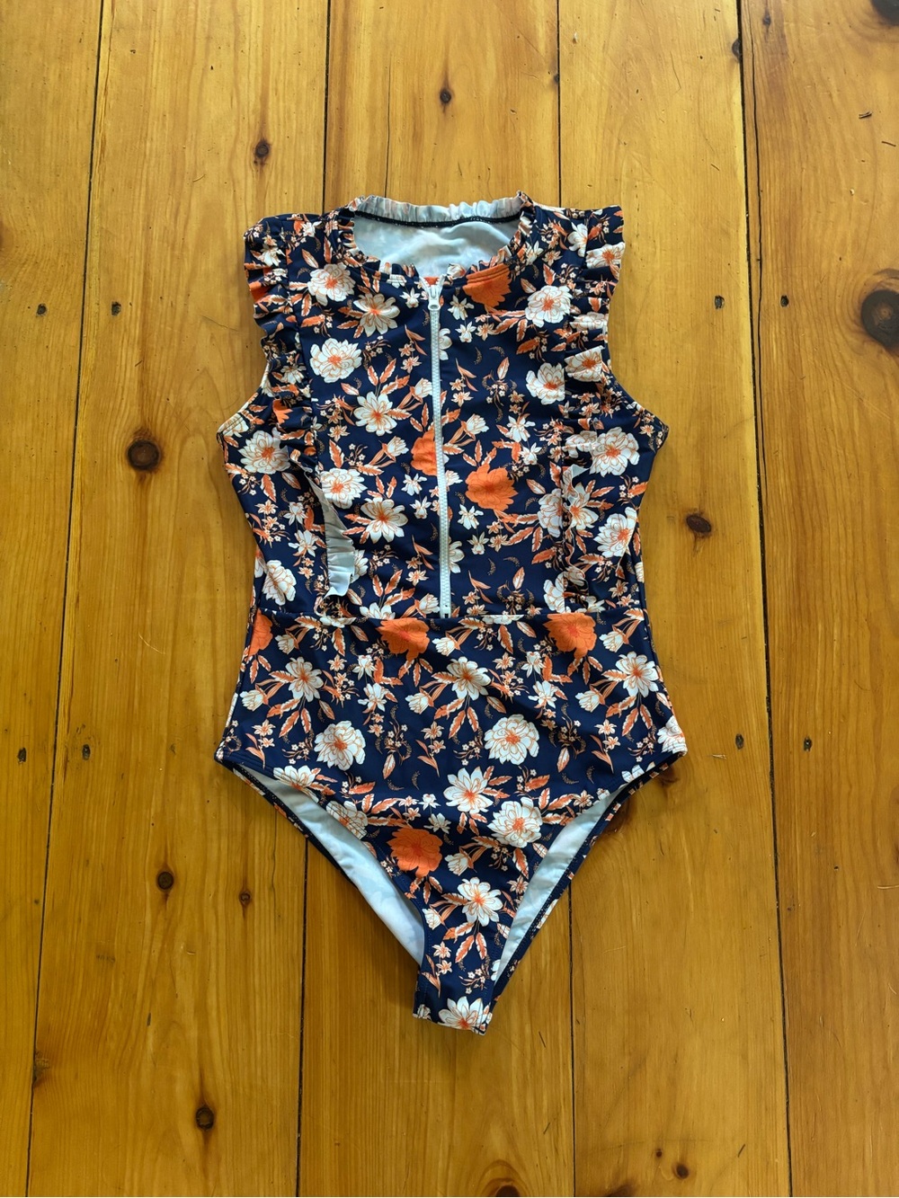 SHEIN Floral Zip Front One Piece Swimsuit L